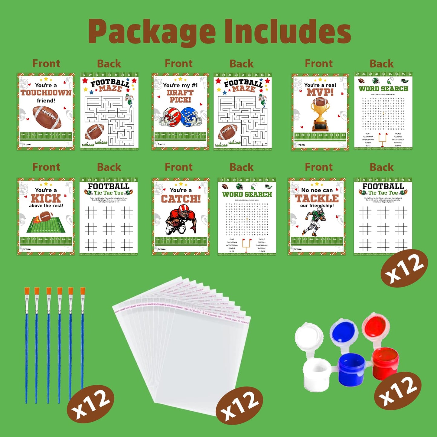 Pzhgoct Football Party Favors - 12 PCS Football Birthday Party Favors Wooden Painting Crafts Kits with Cards - Sport Themed Goodie Bags Stuffers Gifts