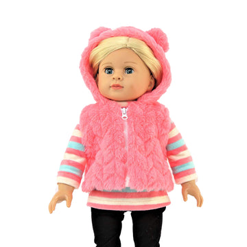 American Fashion World Coral Bear Vest Pants Set for 18-Inch Dolls | 3 Piece | Premium Quality & Trendy Design