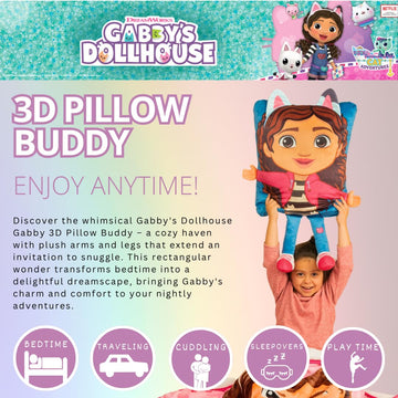 DreamWorks Gabby's Dollhouse Kids Super Plush Cozy 3D Pillow Buddy - 16 in X 20 in (100% Officially Licensed Product) by Franco