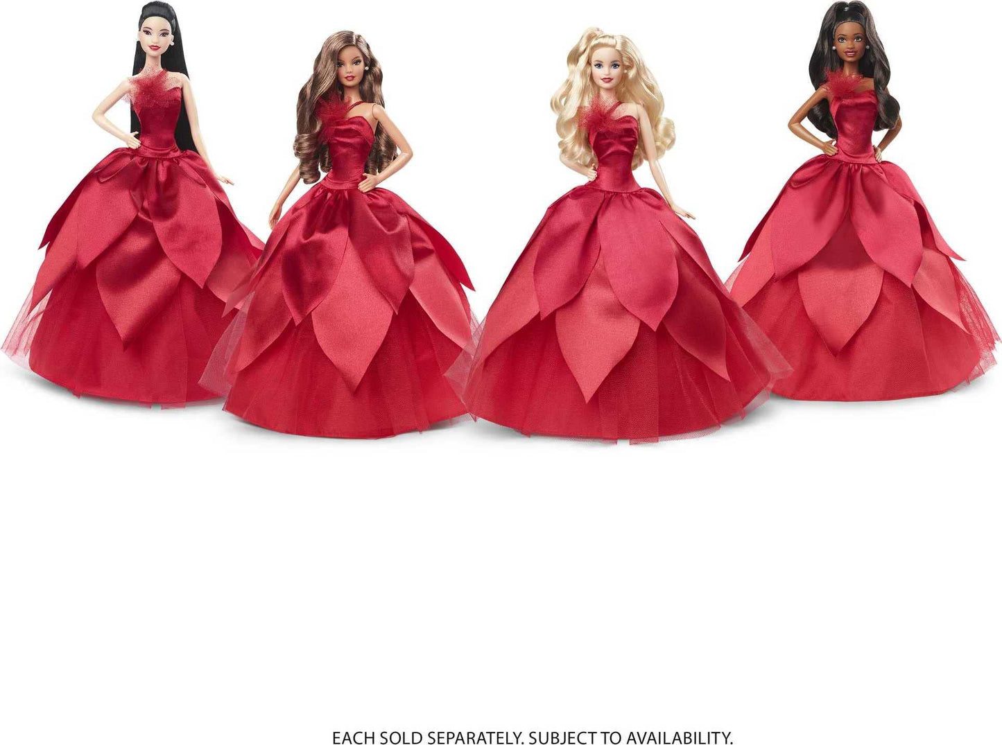 Barbie Signature 2022 Holiday Doll, Light-Brown Wavy Hair Wearing Red Poinsettia-Inspired Gown, Collectible with Doll Stand & Certificate of