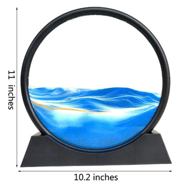 12 Inch Large Flowing 3D Natural Landscape Dynamic Art - Round Glass Deep Sea Sand Painting for Home Decoration, Blue