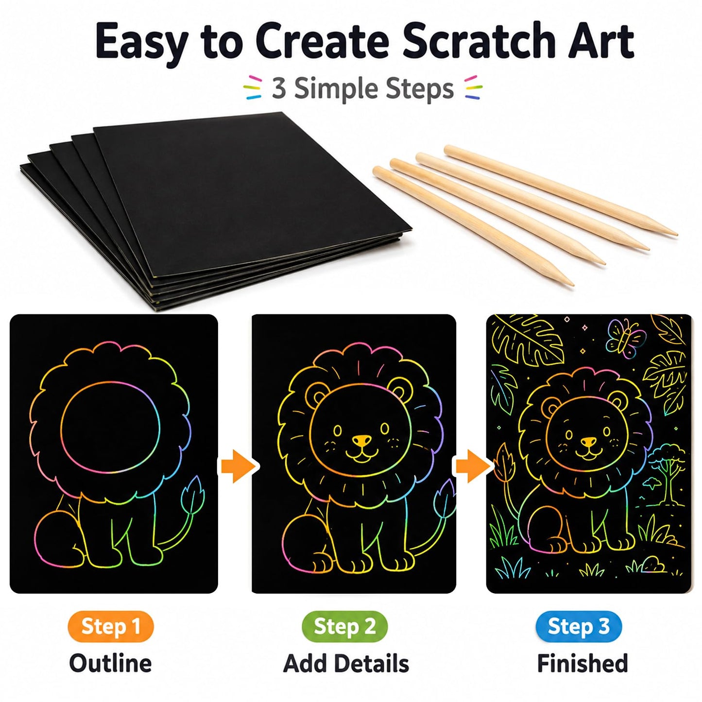 Minyaluck Rainbow Scratch Art Paper Kit-90 Pcs 6.5"x4.7"Double-Sided Black & White Magic Scratch Off Art Craft Supplies Kits