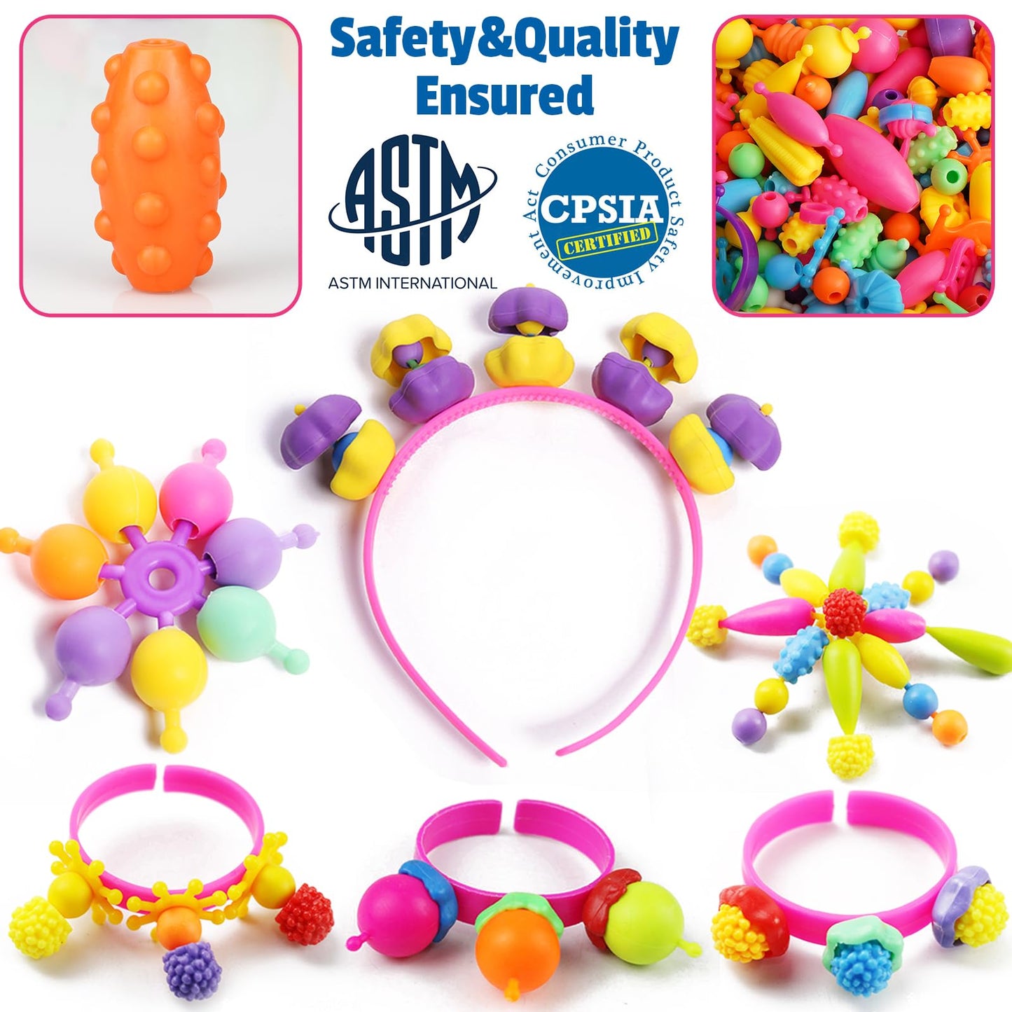 FUNZBO 520+ Snap Pop Beads - Jewelry Making Beads Charms Style Craft Kit, Arts and Crafts for Kids Ages 4-8, Toys for 3 4 5 6 7 Years Old Girls