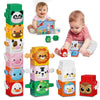 12 PCS Stacking Toys Set for Toddlers 18+ Months 1 2 3 4 Years Old Boys Girls Preschool Pressable Animals Stacking Blocks Sensory Toys with Cute