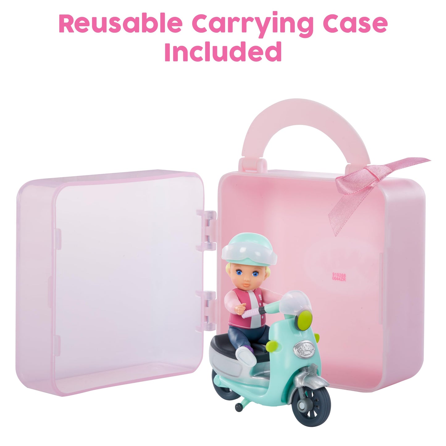 Baby Born MINIS Playset - Light Skin Tone Doll with Blue Eyes, Scooter & Helmet Accessory, Includes Reusable Carrying Case for On-The-Go Playtime