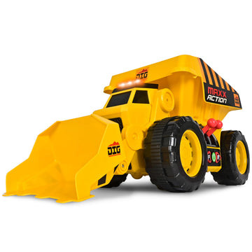 Maxx Action 19'’ 2-N-1 Motorized Dig Rig - Excavator and Dump Truck Toy with Joystick Control for Toddlers | Gift for Kids 3+ | Lights, Sounds