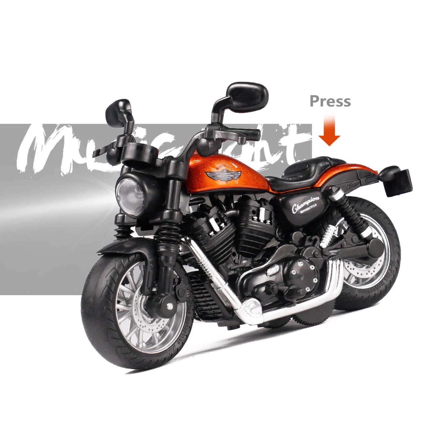 MING YING 66 Mini Toy Motorcycle - Pull Back Toy Cars with Sound and Light Toy,Toy Motorcycles for Toddlers,Motorcycle Toys for Boys Age 3-9 (Orange)