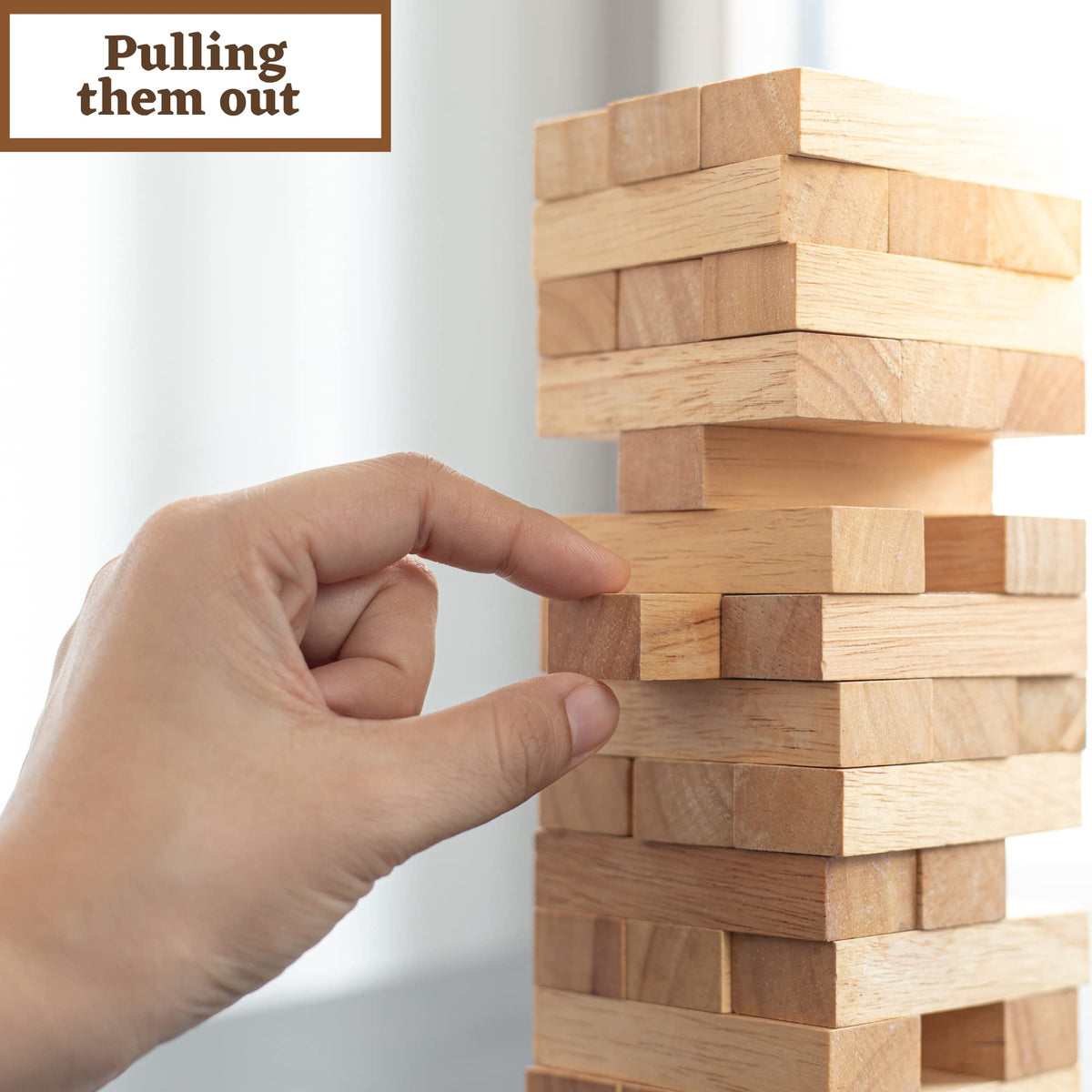 KS Tumbling Tower Game 72 Pieces Challenging Building Blocks Wood Stacking Balancing Backpacking Night Game for House Parties Holiday Travel Set