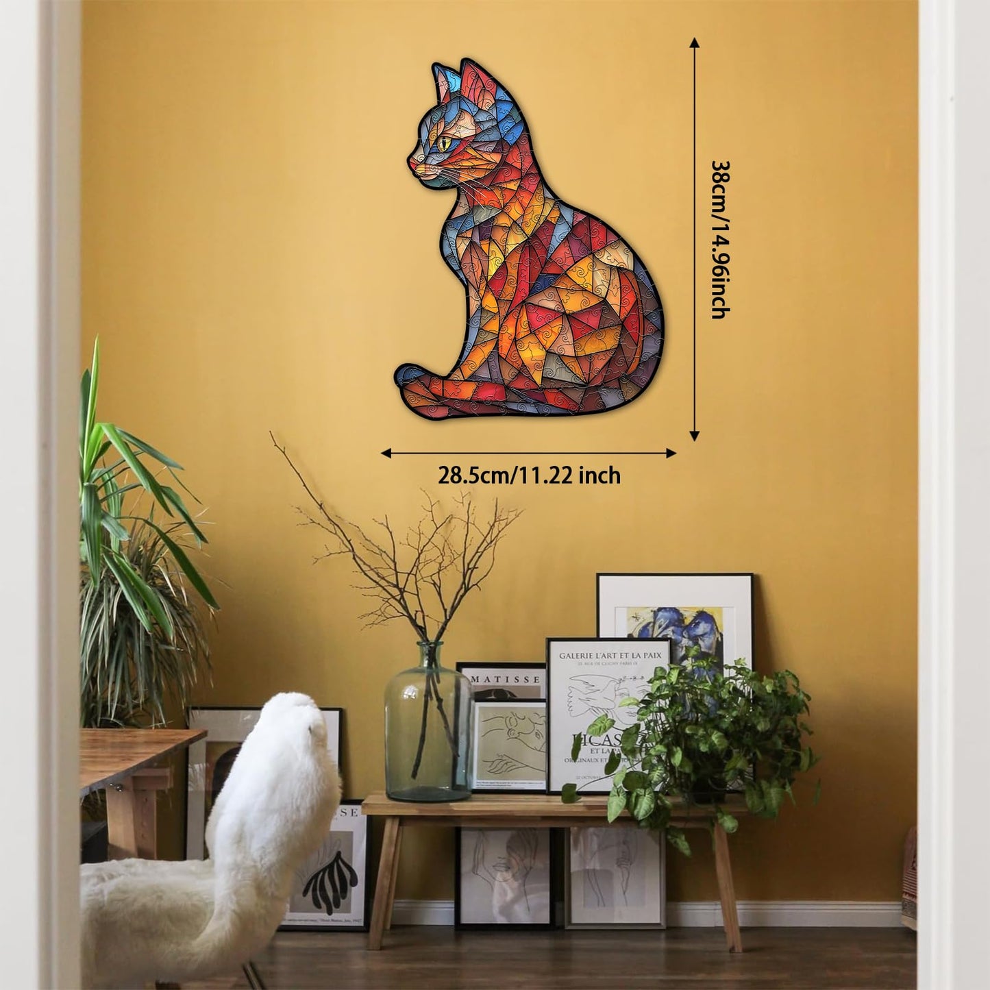 Wooden Stained Glass Puzzles for Adults, Mosaic Cat Jigsaw Puzzle 150 Pieces Art, Colorful Kitten Wood Kitty Puzzle,Unique Animal Shape