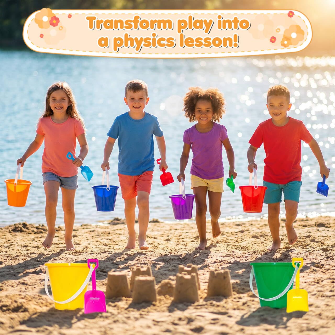 Holady 12 Pack 5'' Inch Sand Beach Buckets Pail with Beach Shovels,Sand Bucket Water Bucket for Beach Fun Great Summer Party Accessory