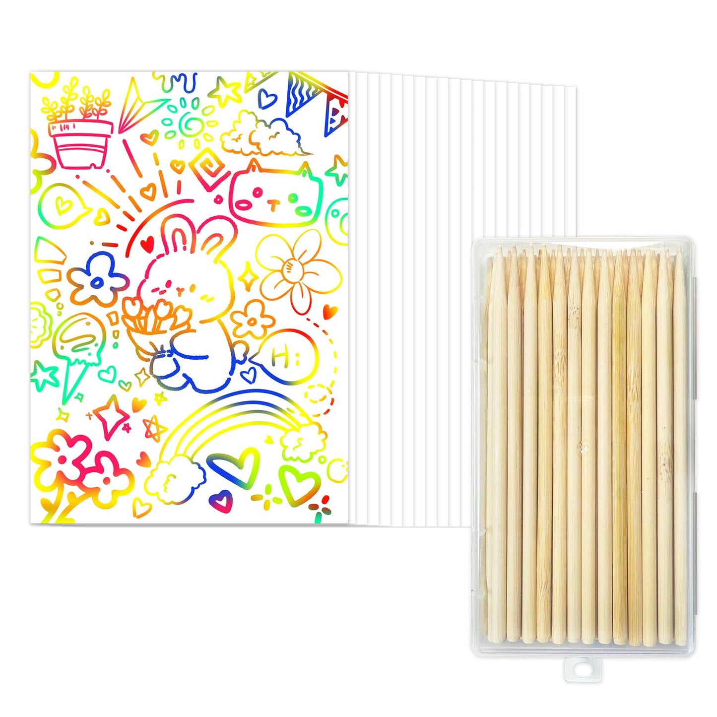 Minyaluck 60 Pcs White Rainbow Scratch Art Paper - Magic Scratch Off Art Craft Supplies Kits
