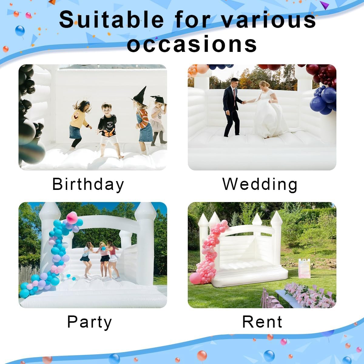 Inflatable White Bounce House for Kids, 12X12FT PVC Inflatable Jumping Castle for Party with 950w Air Blower, Durable and Easy to Set up, for Wedding