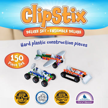POPULAR PLAYTHINGS Clipstix Building Sticks Kit for Kids, Construction Stem Building Gift for Boys & Girls, Playstix - Deluxe 150 Piece