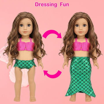 Barwa 18 Inch Doll Clothes Accessories 3 Sets Princess Mermaid Tail Outfits Dress Swimsuit Bikini Tops Underwear Swimwear for 18 Inch Dolls