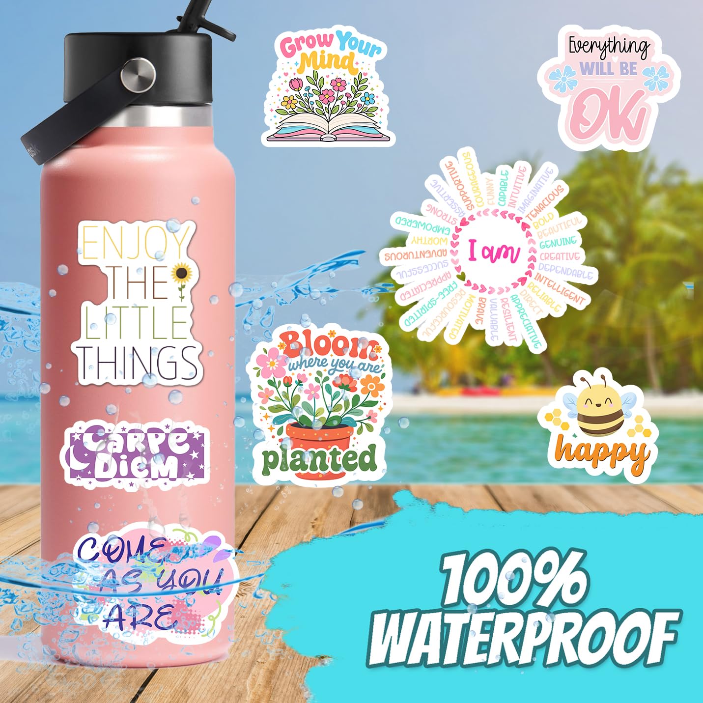 300PCS Affirmation Stickers, Holographic Motivational Sticker Pack, Positive Journal Encouraging Shiny Quotes for Kids, Teachers, Classroom