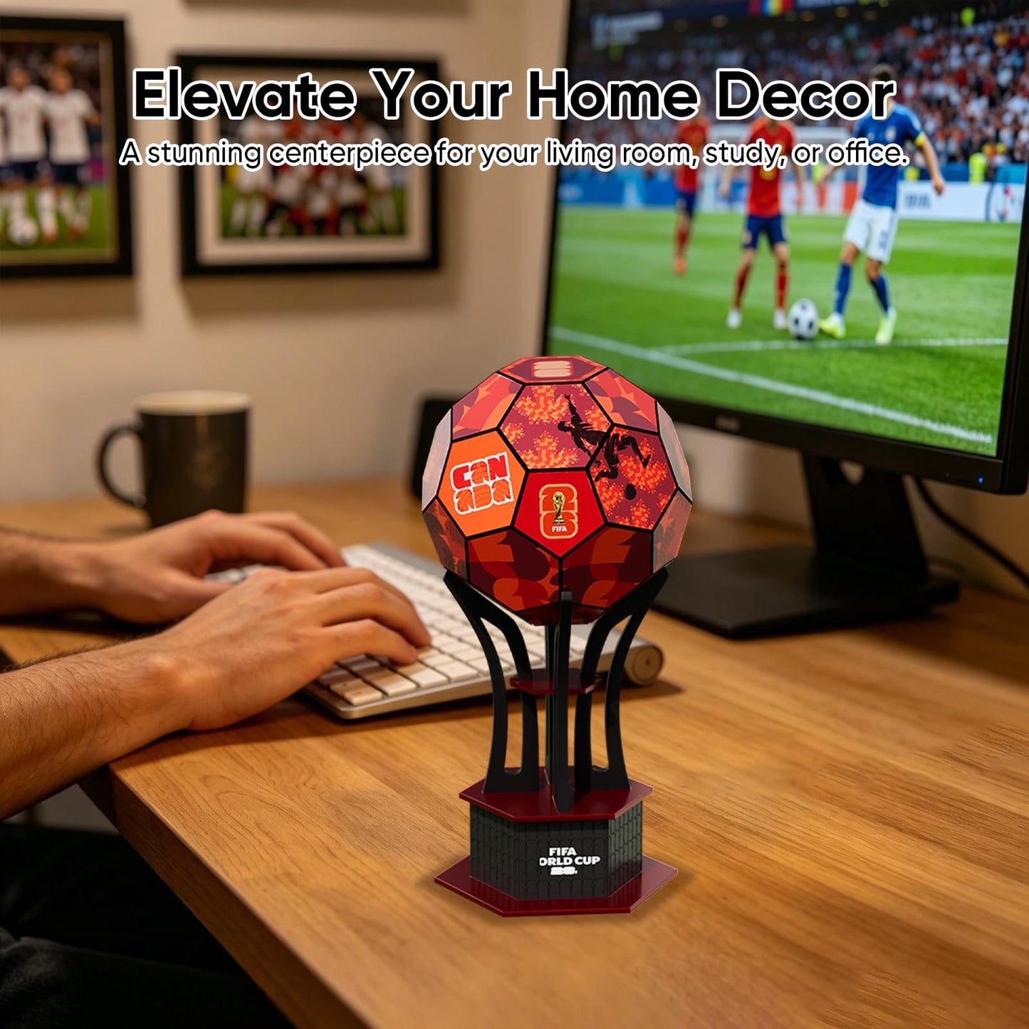 Officially Licensed FIFA World Cup 2026 3D Wooden Soccer Ball Puzzle, 165-Piece DIY Assembly Model Kit, Soccer Collectible Desk Decor for Home Office