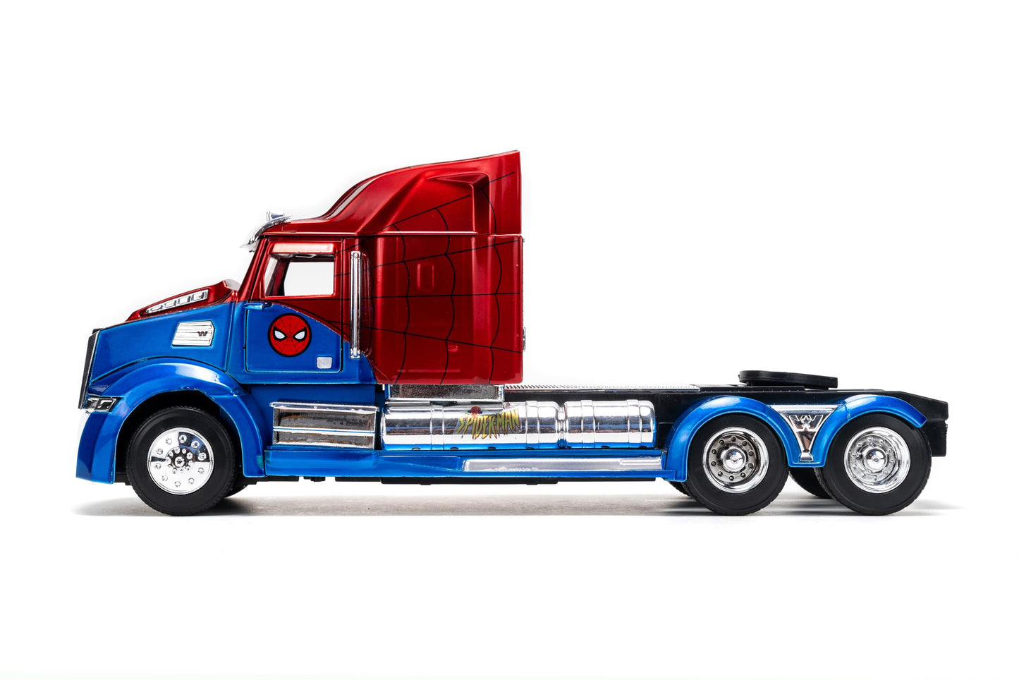 Jada Spider-Man Western Star 5700 XE Big Rig - Die-Cast Vehicle - 1:24 Scale, Opening Doors, Chrome Finishes, Rubber Tires - Hollywood Rides Marvel