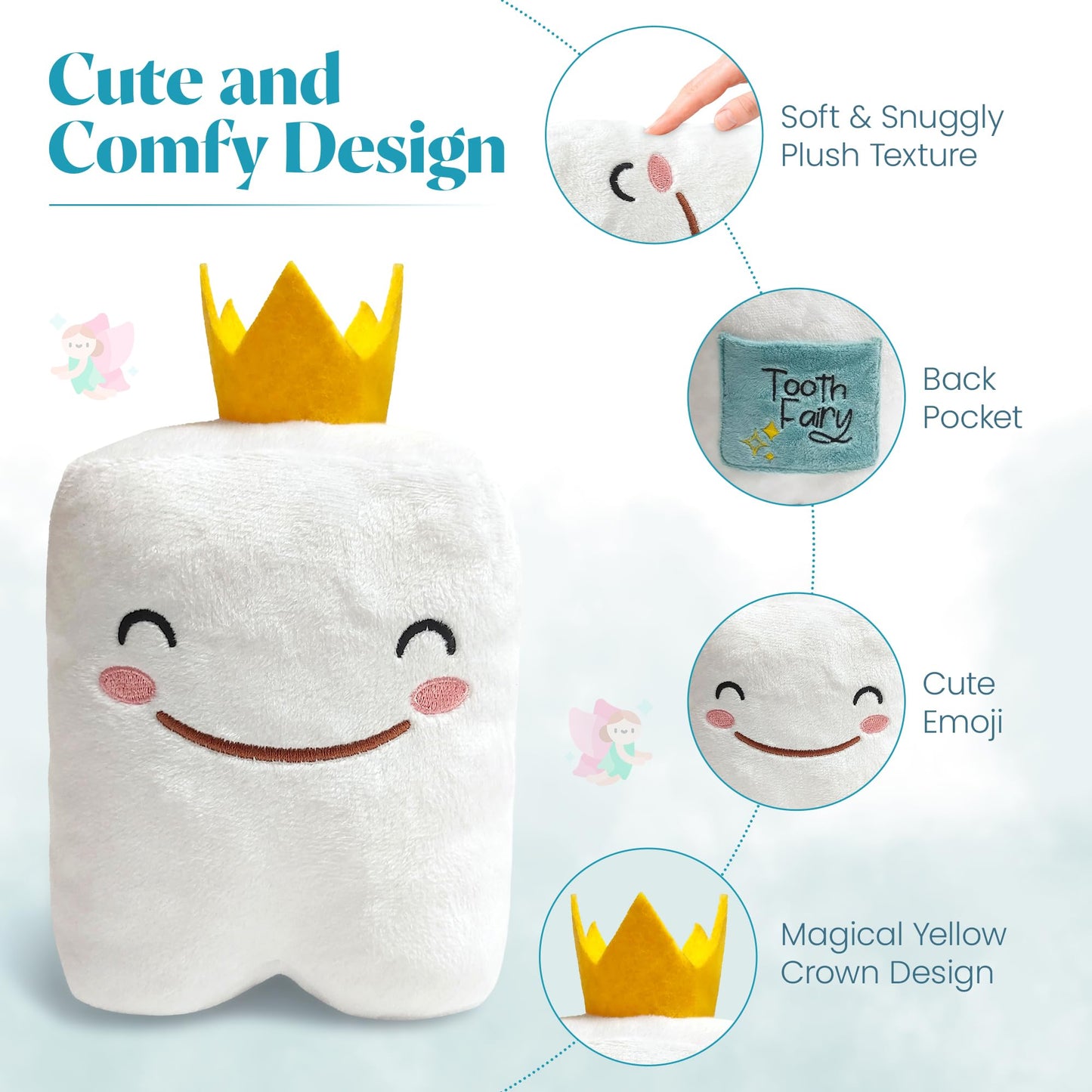 Cairn Tooth Fairy Pillow for Boys and Girls - Soft Plush Tooth Fairy Box Alternative with Pocket - Modern Keepsake Gift for Kids Losing Teeth
