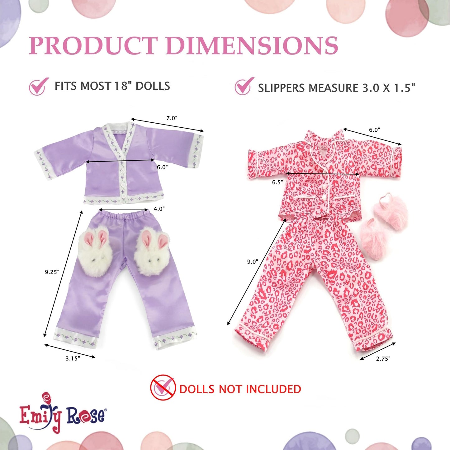 Emily Rose 18" Doll Pajama Bundle - 6-Piece Sleep Set with 2 PJ Outfits, Bunny & Fluffy Pink Slippers - Gift Boxed Nighttime Clothes Compatible