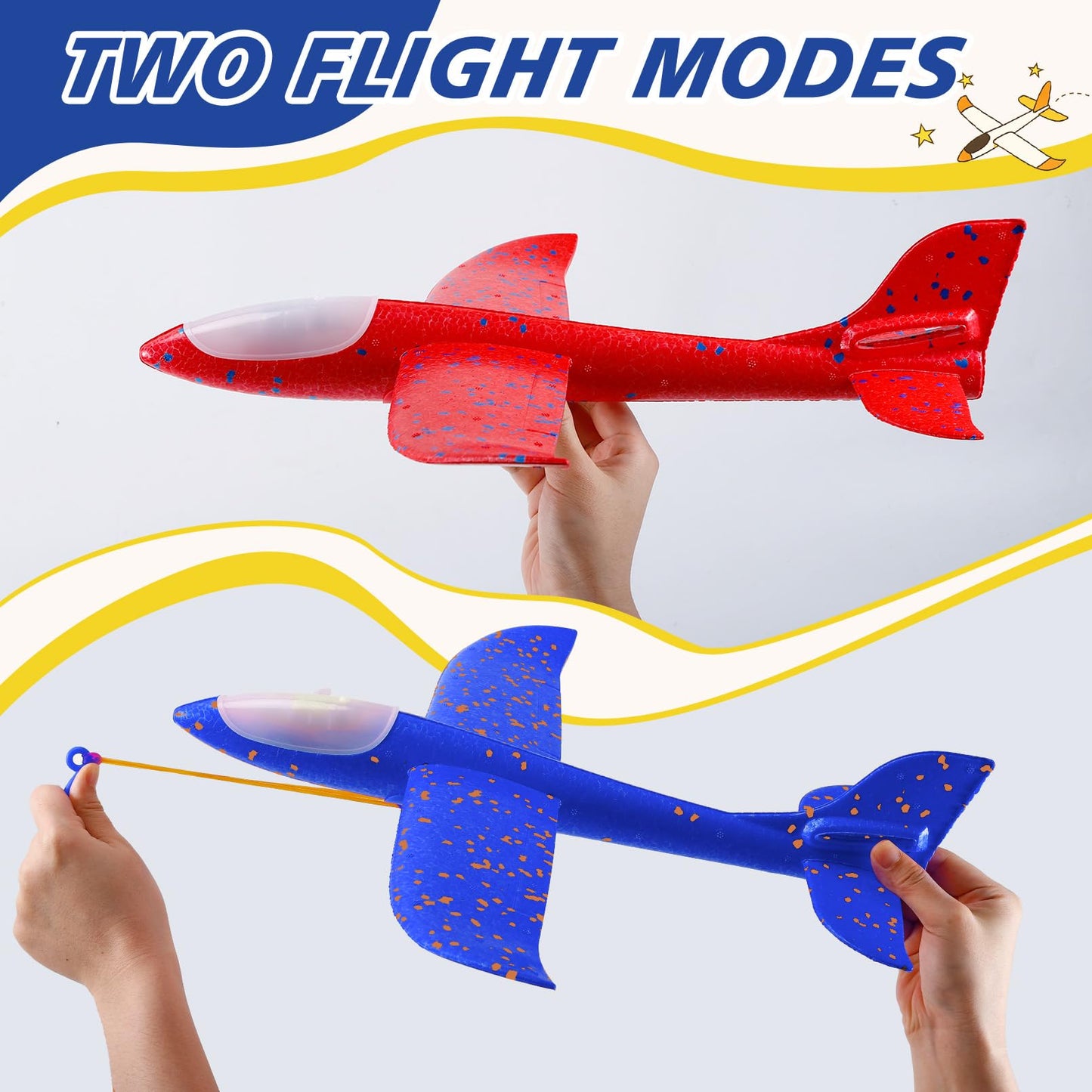 RAIHOMKIT 4Pack LED Light Foam Airplane, 17in Large Throwing Foam Plane, 2 Flight Mode Glider Flying Toy for 3 4 5 6 7 8 9 Year Olds, Throwing