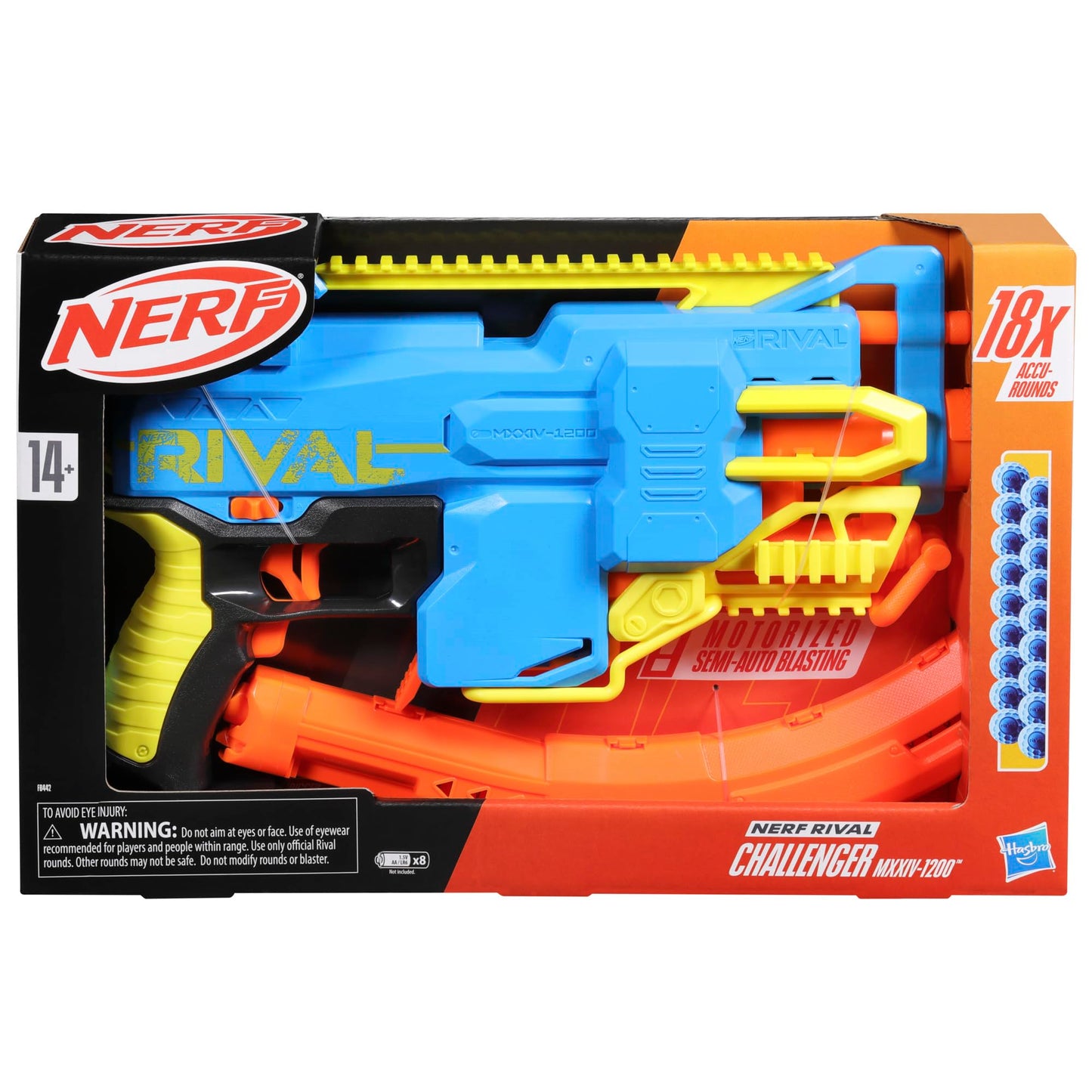 Nerf Rival Challenger MXXIV-1200 Motorized Blaster, Curved 12 Round Magazine, 18 Nerf Rival Accu-Rounds, Gifts for Teens
