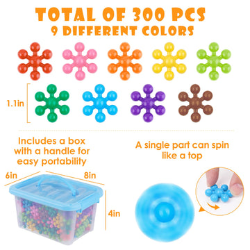 NiToy Building Blocks Educational Toy - 300PCS Snowflake Stem Construction Set for Kids 3+, Safe Non-Toxic Storage Case, Learning Gifts for Boys
