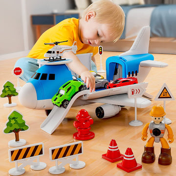 LOVE LIFE Airplane Toy Set Transport Cargo Plane Play Toy Gift for 3 4 5 6 Years Old Boys Girls Kids,Aircraft Vehicle Toys with 5 Mini Cars,Helicopter