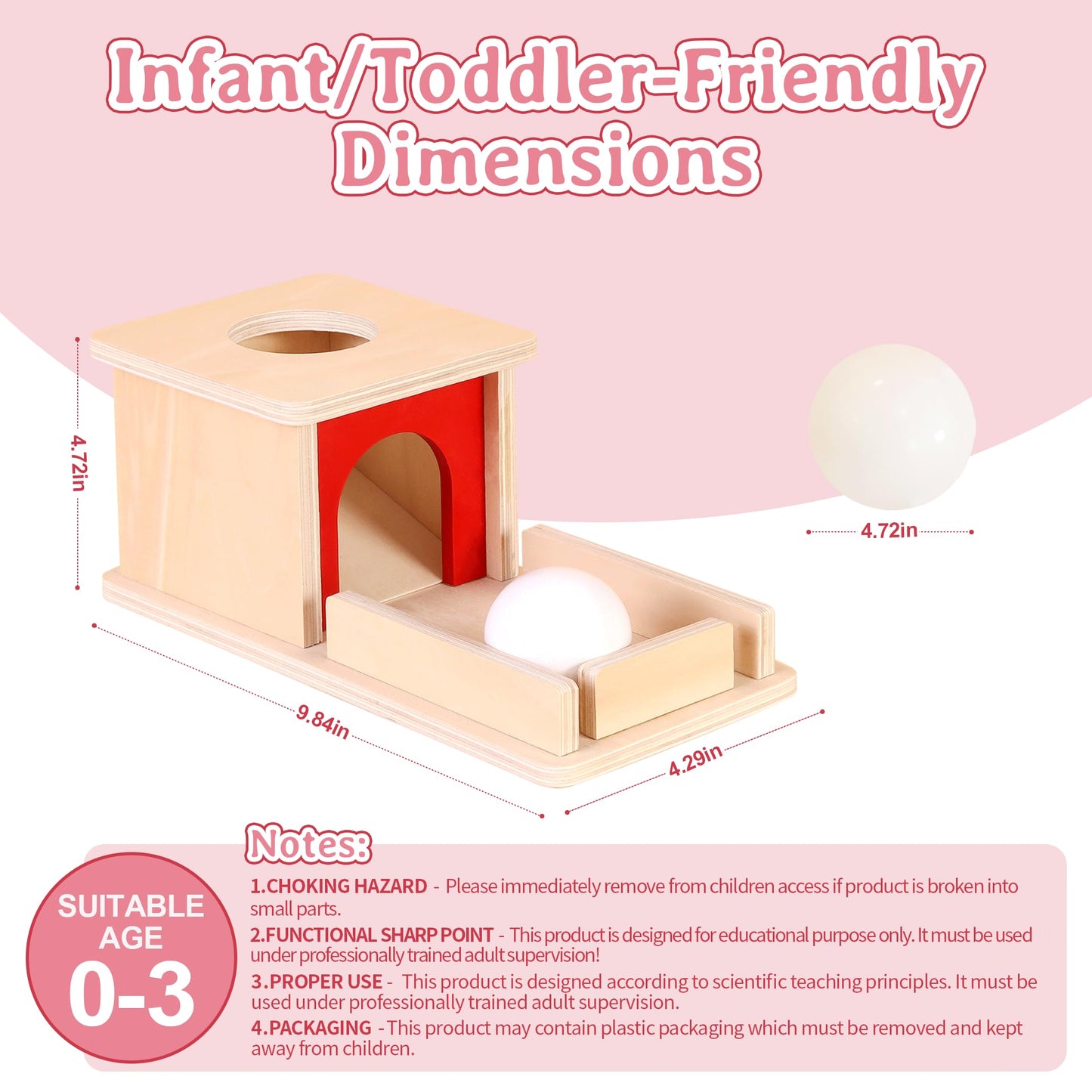 Montessori Wooden Object Permanence Box Toys for Babies, Ball Drop Toy with Tray for 18+ Months Kids, Fine Motor Toys for 2 3 Years Old, Sensory Toy