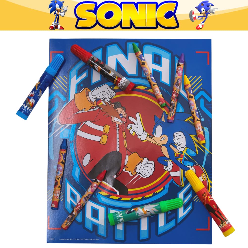 Sonic The Hedgehog Kids Coloring Art and Sticker Set, 30 Pcs. School & Craft Supplies with Pencil Case
