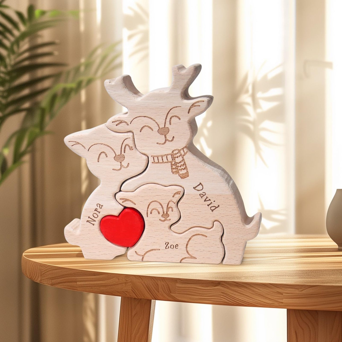Personalized Wood Puzzles with Family Names Custom Wooden Animal Ornament for Home Decor Gifts for Mom Dad Grandparents Birthday Mother's Day