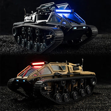 toylefun RC Military Tank Armored Fighting Car with LED Lights, 2.4G Remote Control, 1:16 Scale All-Terrain Vehicle, Dual Motor Drive, Door Open