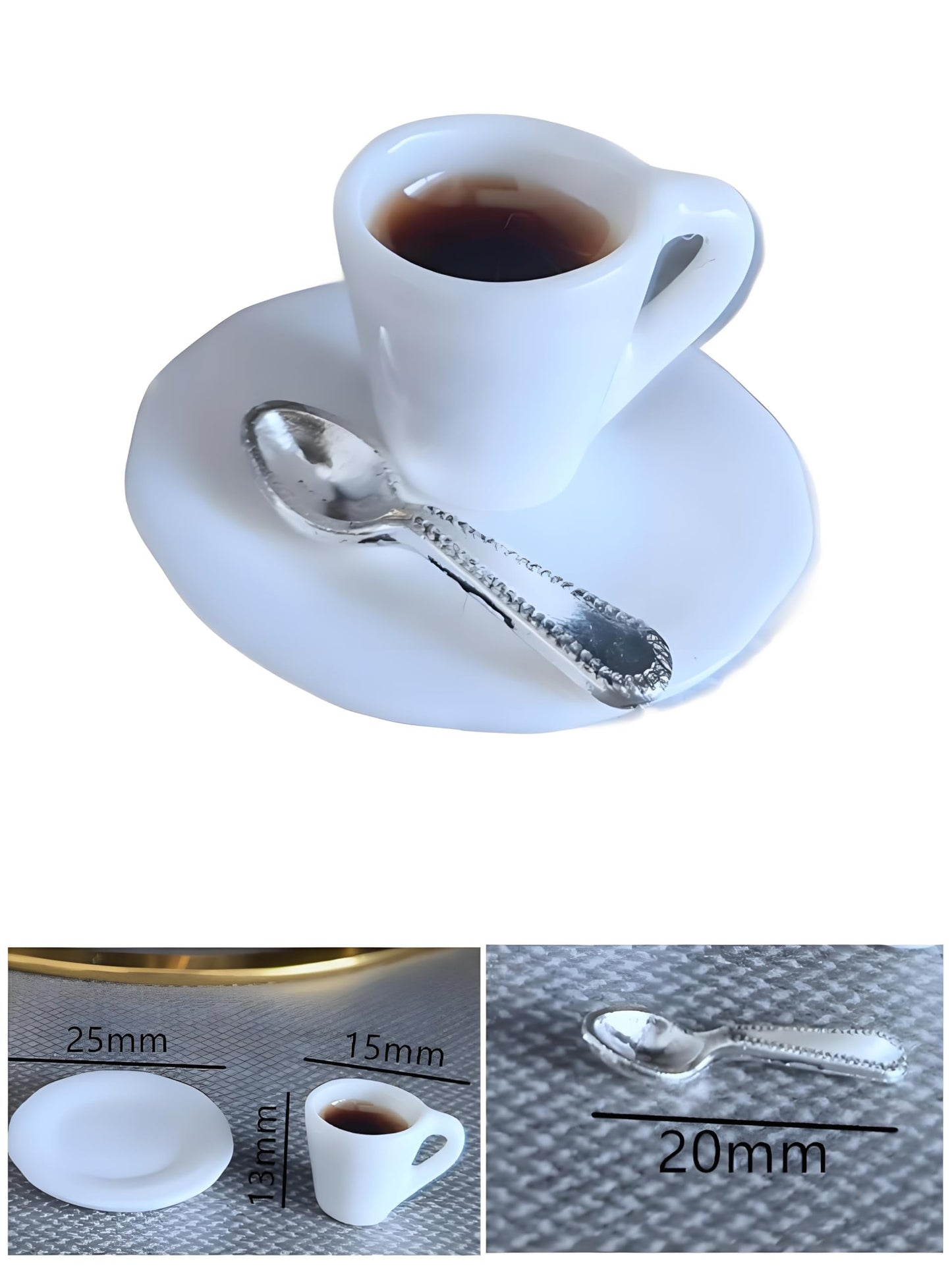 1:12 Scale Miniature Coffee Cup with Spoon - Dollhouse Scene Accessory for DIY Summer Table Setting, Desktop Display, Realistic Resin Mug Prop