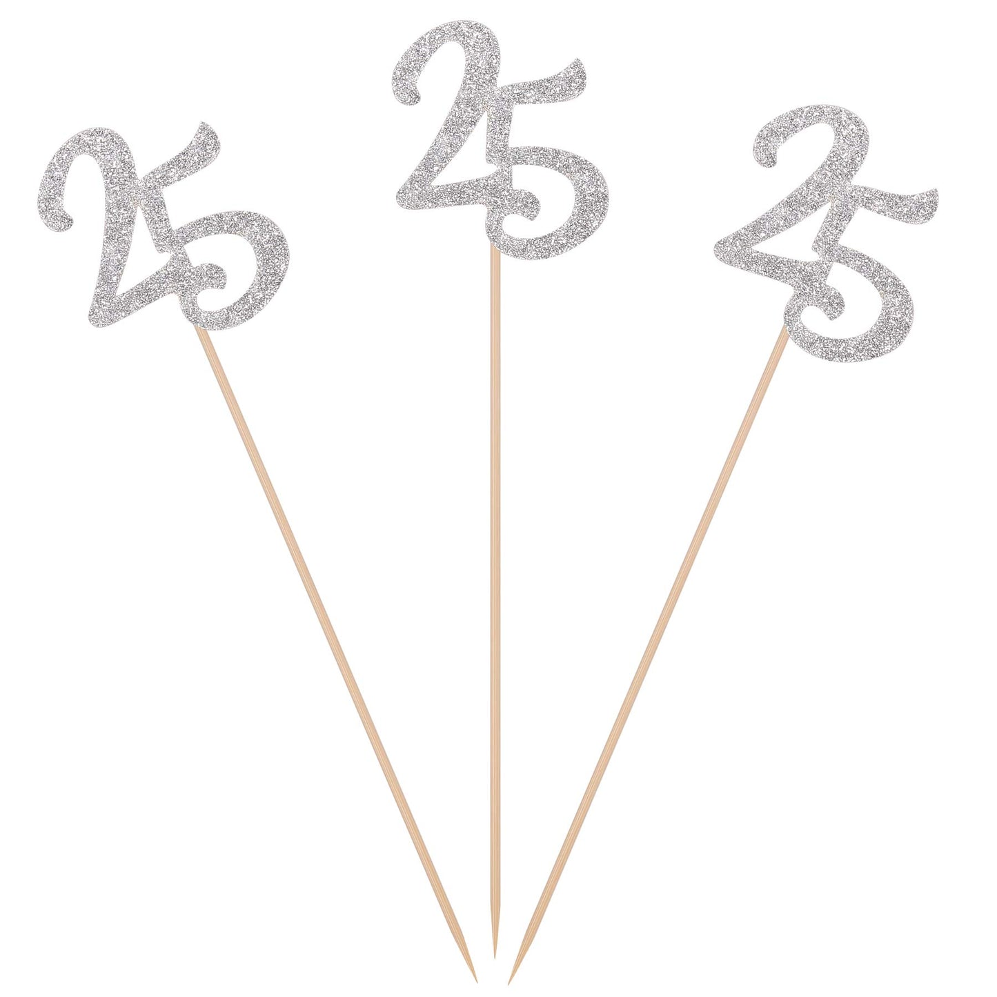 Pack of 10 Silver Glitter 25th Birthday Centerpiece Sticks Number 25 Table Topper Age Letter Decorations