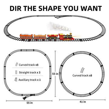TEMI Train Set for Kids Toddlers 3-5, Train with Steam Engine, Cargo Car and Long Track, Rechargeable Battery Play Red Train Toys with Smoke, Light