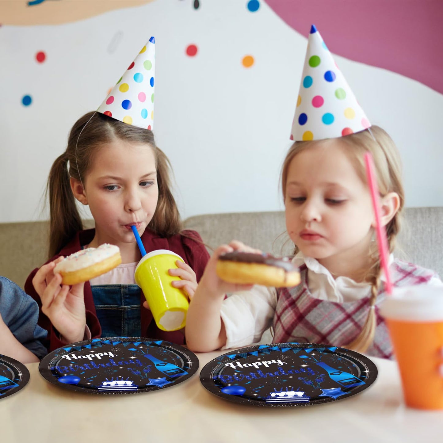 Happy Birthday Decorations Navy Blue Black Birthday Party Decorations Disposable Paper Plates and Napkins for Women Men Baby Shower Supplies
