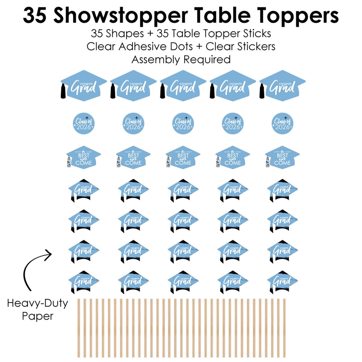 Big Dot of Happiness 2026 Light Blue Graduation Party Centerpiece Sticks - Showstopper Table Toppers - 35 Pieces