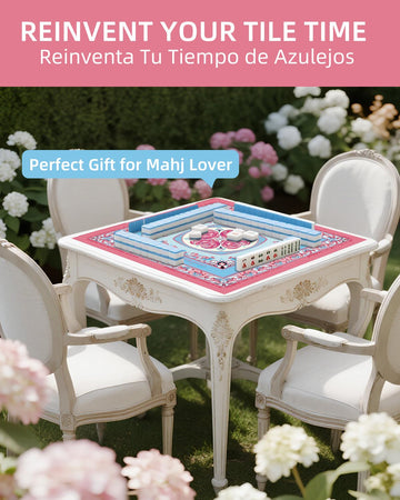 33" Aesthetic Mahjong Mat with Rules for Table (Rolled, Blue Peony)