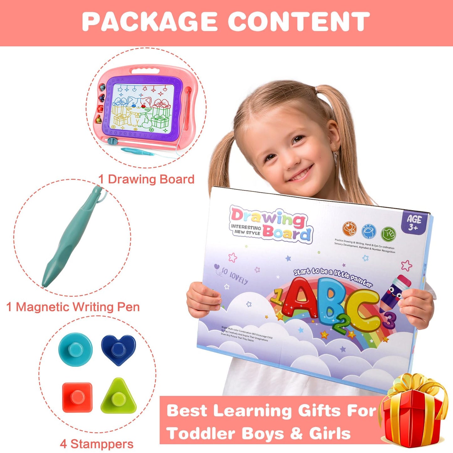 Wellchild Magnetic Drawing Board,Toddler Toys for Girls Boys 3 Year Old Gifts, Magnetic Doodle Board for Kids, Large Etch Magnet Sketch Doodle Pad