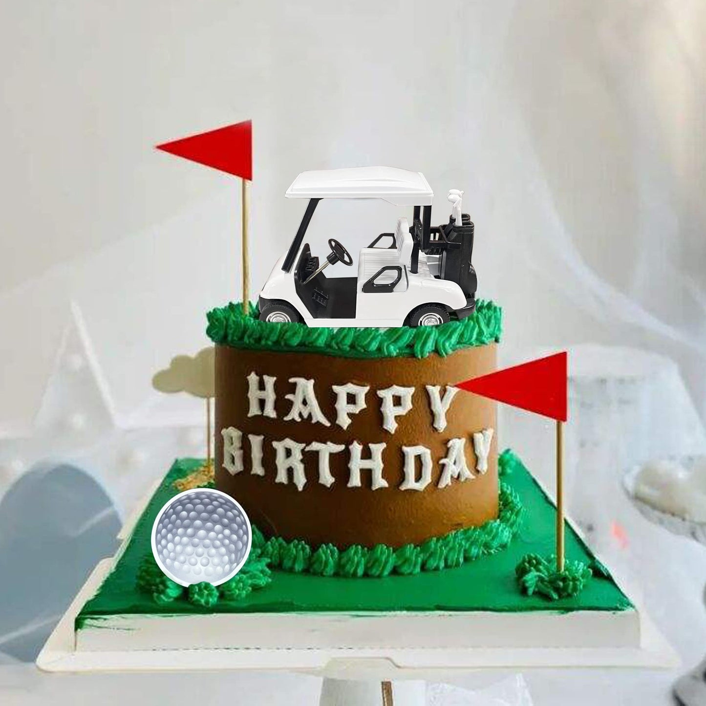 2026 New Golf Cake Decorations Cart Toppers Heading for The Green Topper for Golfers With Cart Flag Ball Theme Party Supplies