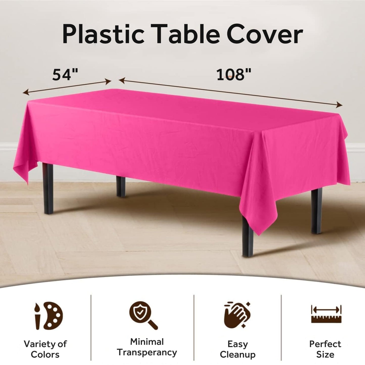 Hot Pink Solid Rectangular Plastic Table Cover (54" x 108") 1 Count - Elegant Design & Premium Quality, Ideal For Parties, Events & Everyday Use