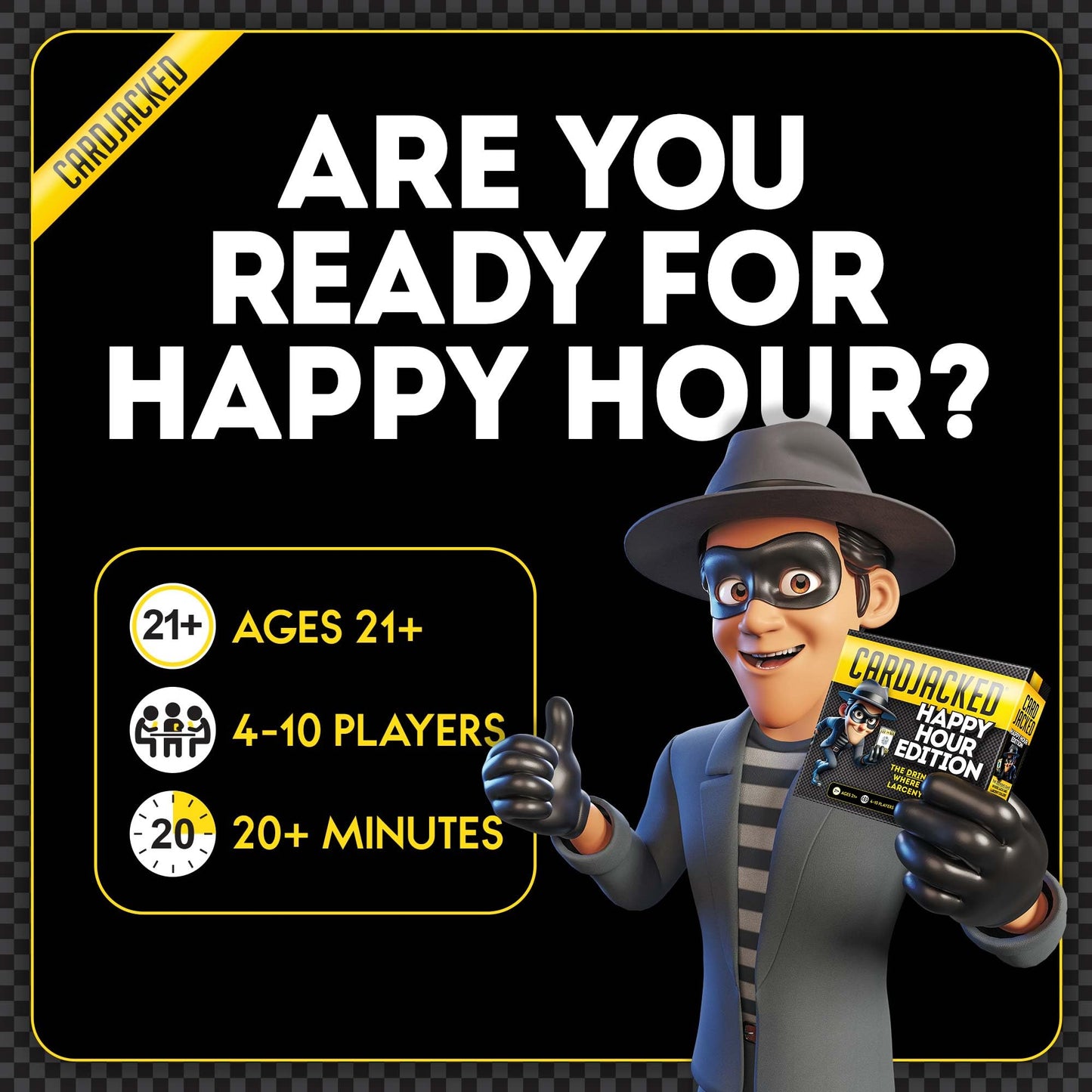 CARDJACKED Happy Hour Edition Card Game - Adult Drinking Game (21+) for 4-10 Players - Includes Waterproof Cards & Shot Glasses