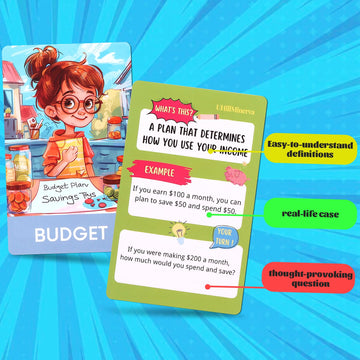 Financial Literacy Flash Cards - Great for Teaching Kids Through Middle School - 54 Educational Money & Learning Resources - Teach Cashflow, Stock