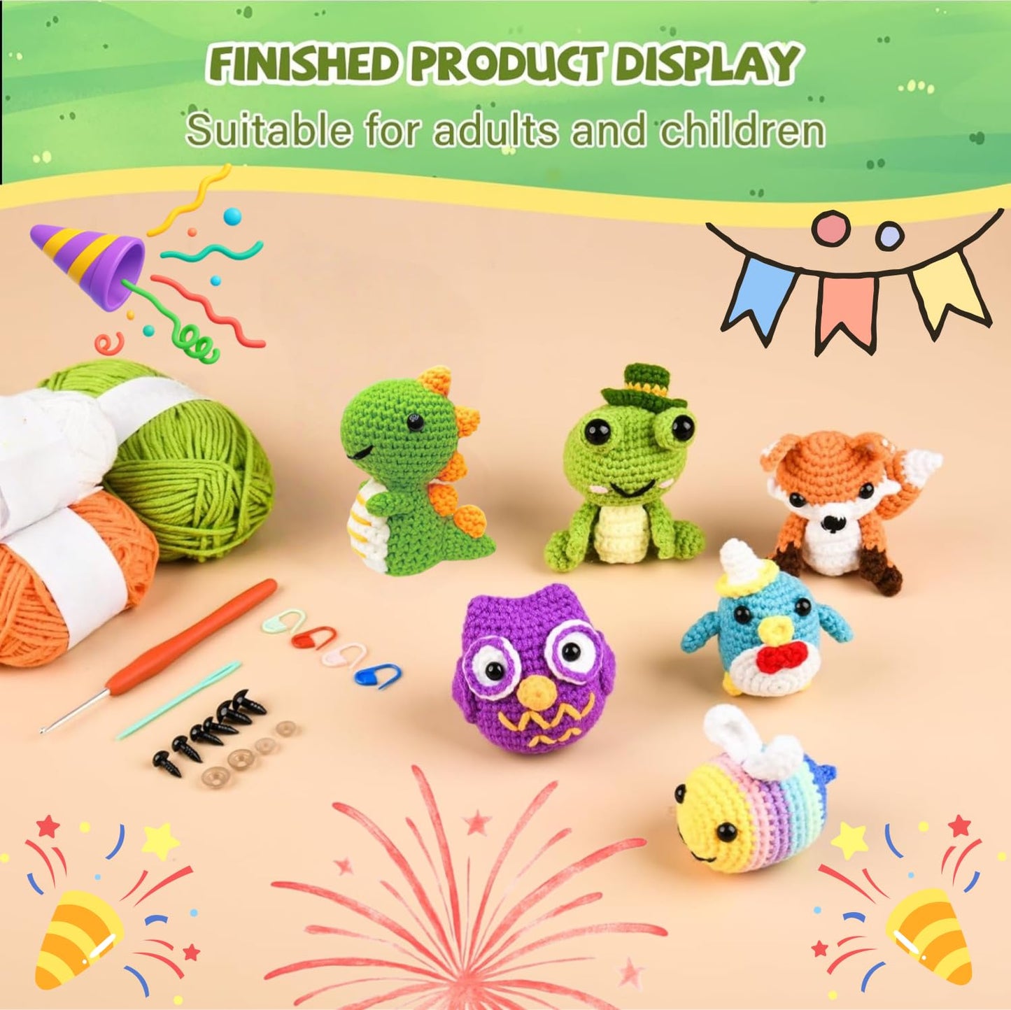 JackCao 6 Pack Crochet Kit for Beginners, 2026 DIY Craft for Adults, Crochet Animal Plush Kit with Step-by-Step Video Guides Tutorials Birthday Gift