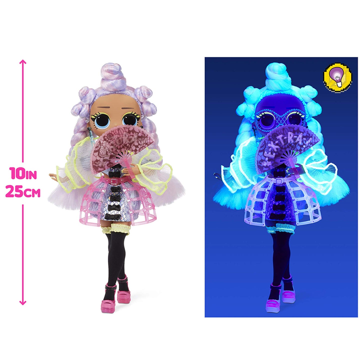 L.O.L. Surprise! OMG Dance Miss Royale Fashion Doll with 15 Surprises Including Magic Black Light, Shoes, Hair Brush, Doll Stand and TV Package - for