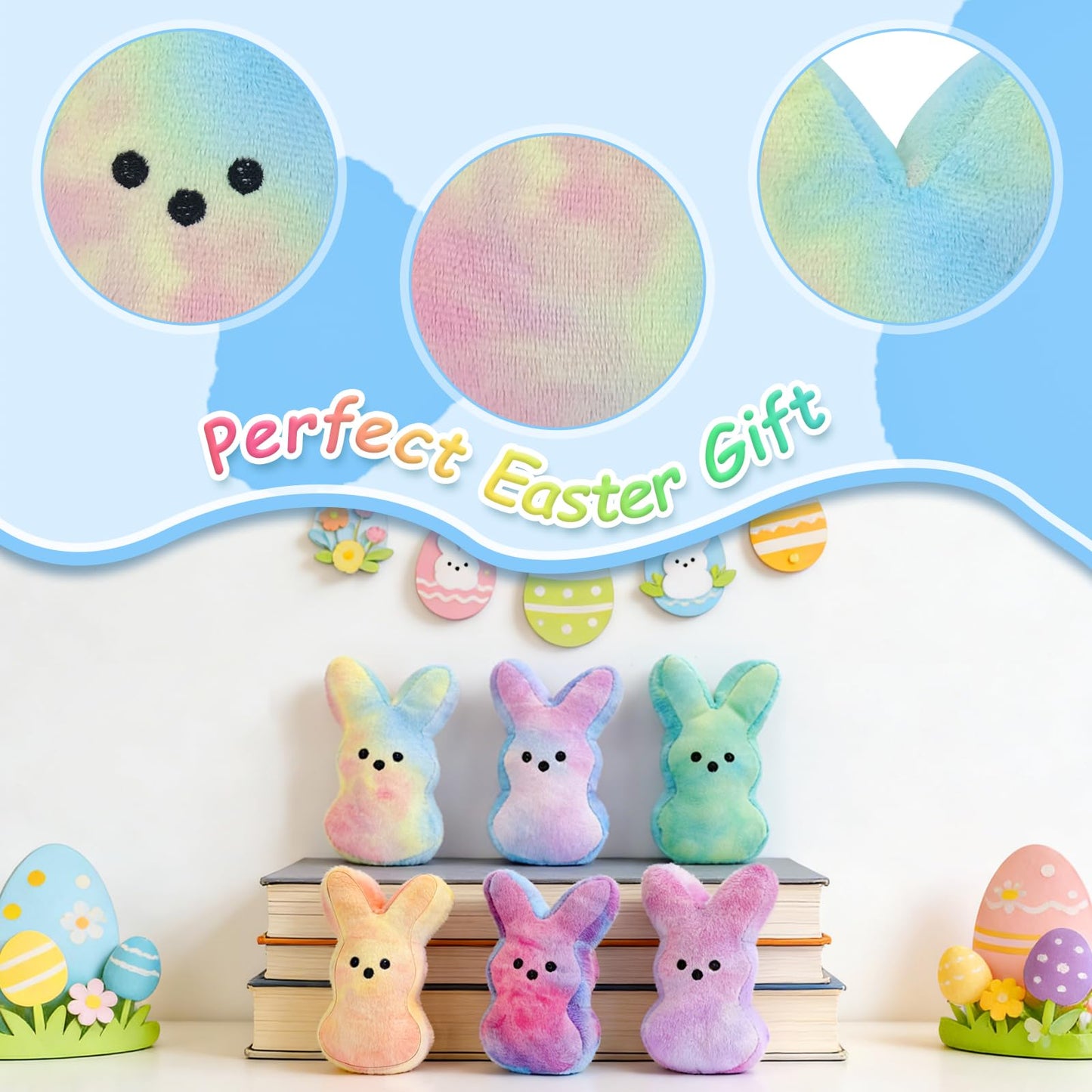 vizethru 6 Pcs Easter Bunny Plush Toys,Easter Basket Stuffers Toys for Kids,Bunny Stuffed Animals, Easter Party Favors Gift Toys for Kids