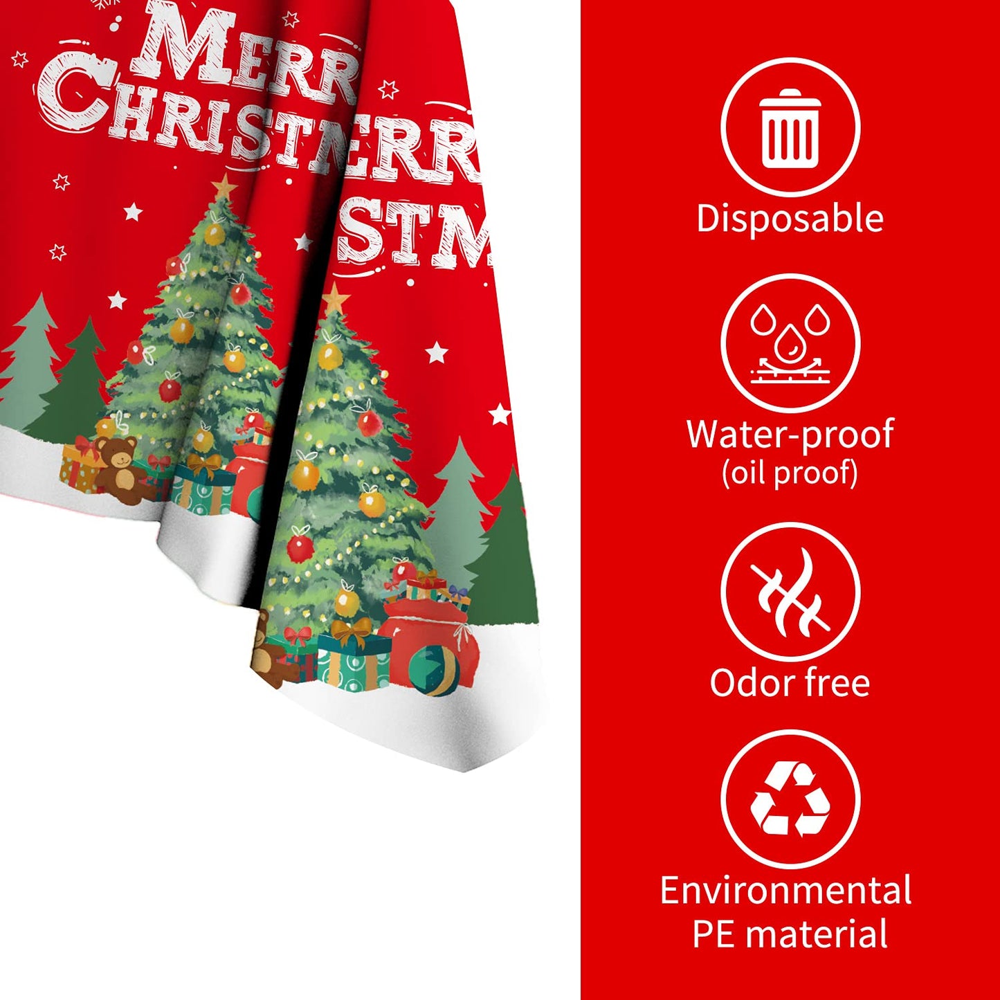 Gatherfun Christmas Table Decorations Christmas Tree Disposable Tablecloth Waterproof Plastic Rectangular Table Cover for Merry Christmas Party
