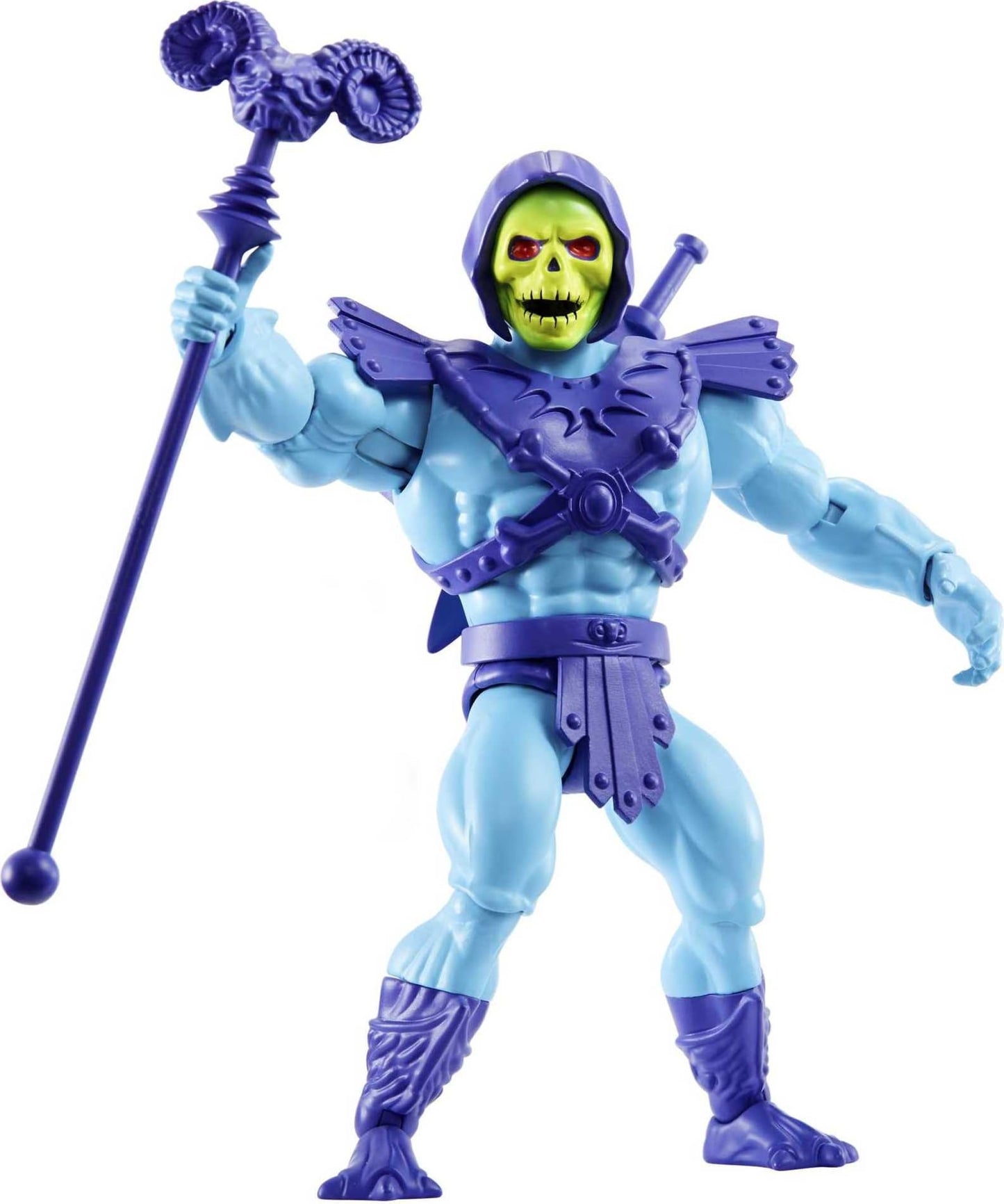 Masters of the Universe Origins Action Figure Skeletor, 5.5 Inch 1980s Motu TV Villain, Detailed Design with Harness, Havoc Staff & Sword