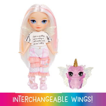 Rainbow High Littles Rainbow Fantasy Fairies + Pet - Opal, Rainbow 5.5" Posable Small Doll & Fantasy Owl Pet with Interchangeable Fairy Wings, Kids