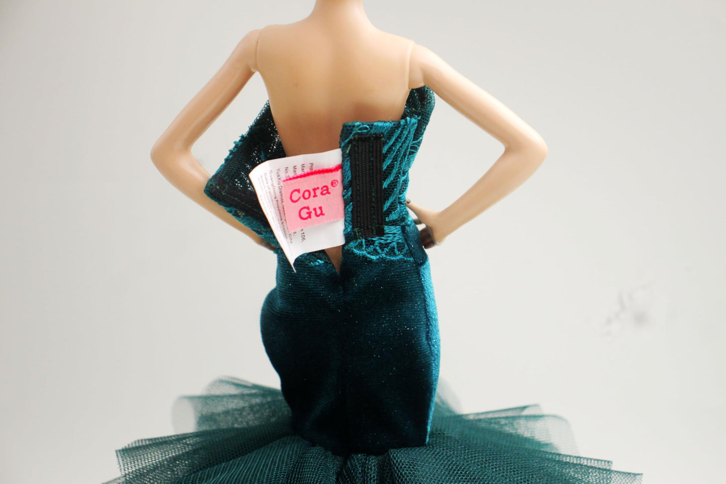 Cora Gu Handmade Emerald Velvet Gown Fit 12 inch Doll and Doll Not Included