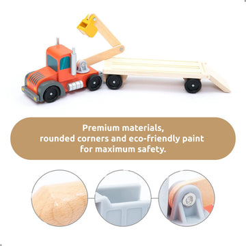 umu Construction Toy Cars 14 PCS Wooden Kids Mini Vehicles for Toddlers, Compatible to Thomas Train Toys Railway and Major Brands, Best for 3 to 5